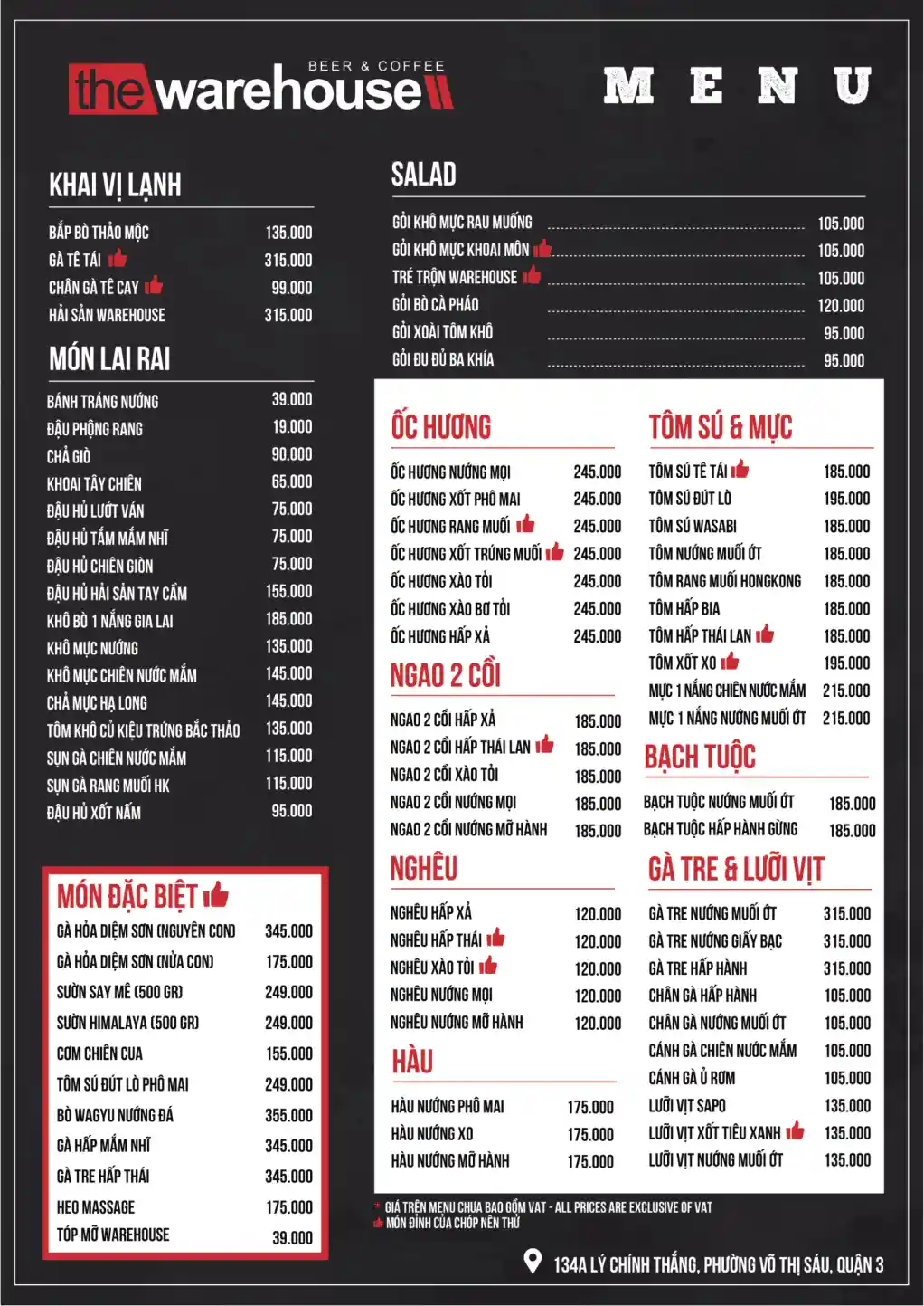 The Warehouse Menu