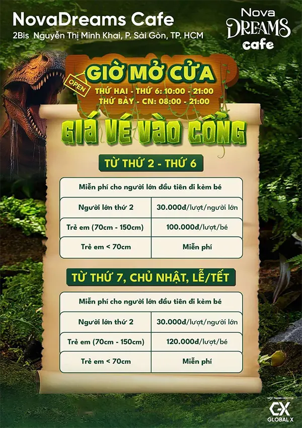 Giá vé Dino Cafe Novadreams