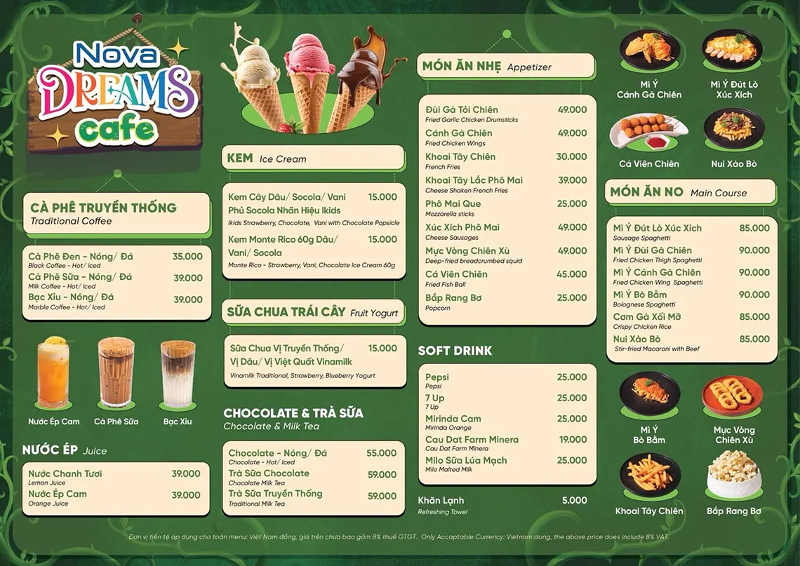 Menu NovaDreams Cafe Dino Khủng Long