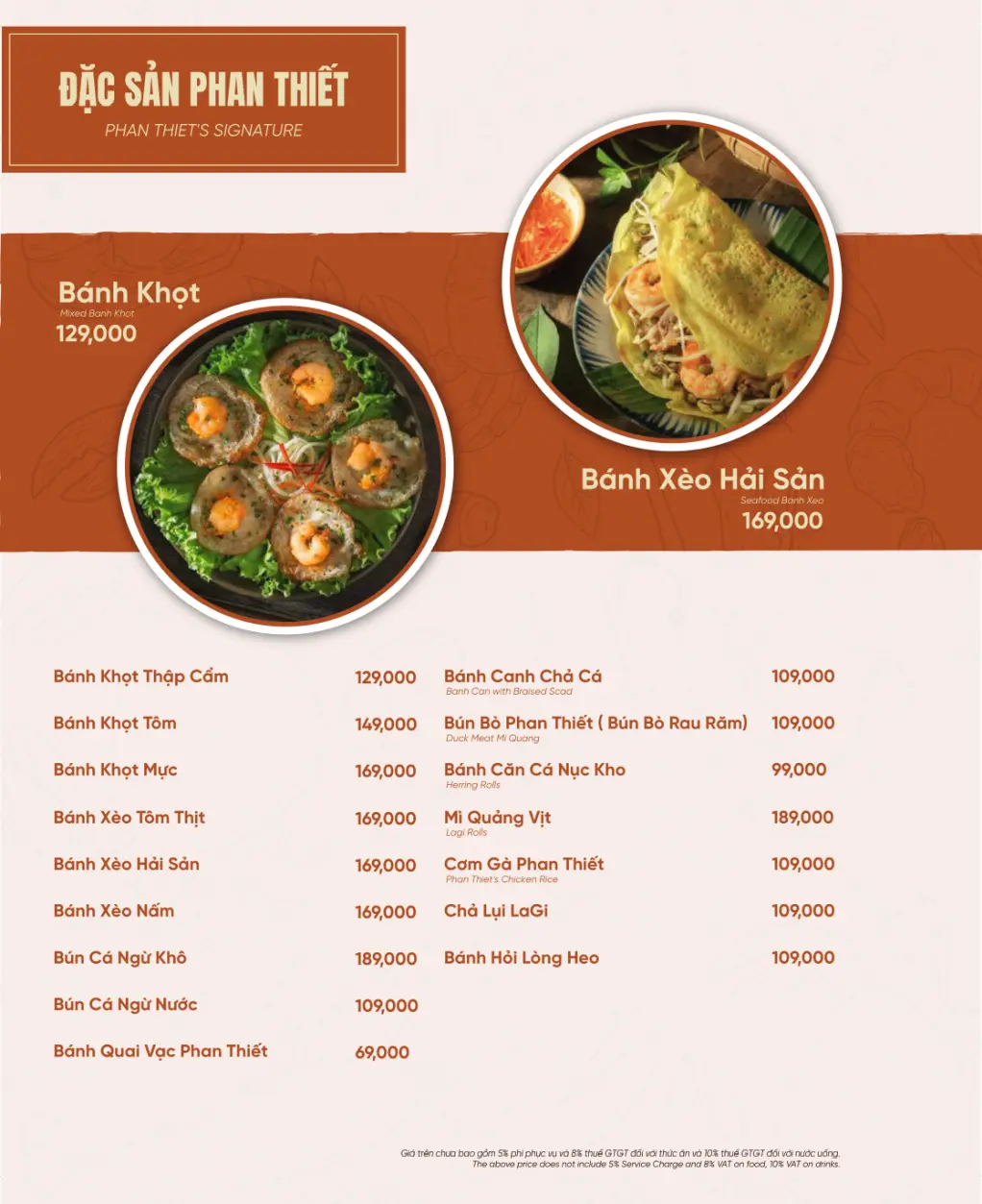 Menu nhà hàng đặc sản Phan Thiết NovaWorld