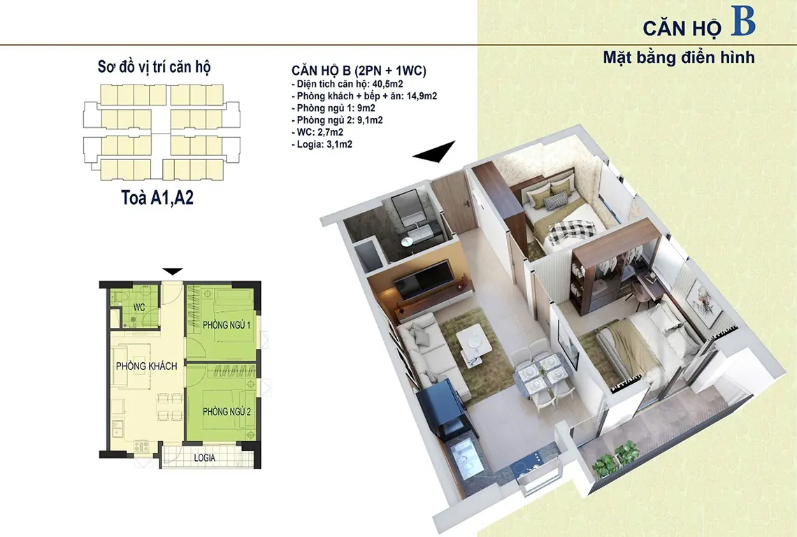 Căn hộ Unico thăng long 2 phòng ngủ